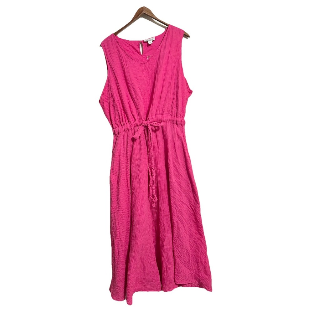 Pink Cotton Gauze Maxi Dress 3X Coldwater Creek Sleeveless Tie Waist Pockets New